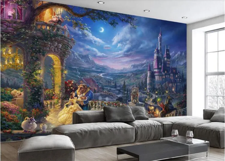 

Custom wall mural fashion European retro fantasy cartoon castle wallpaper princess background wall papers home decor