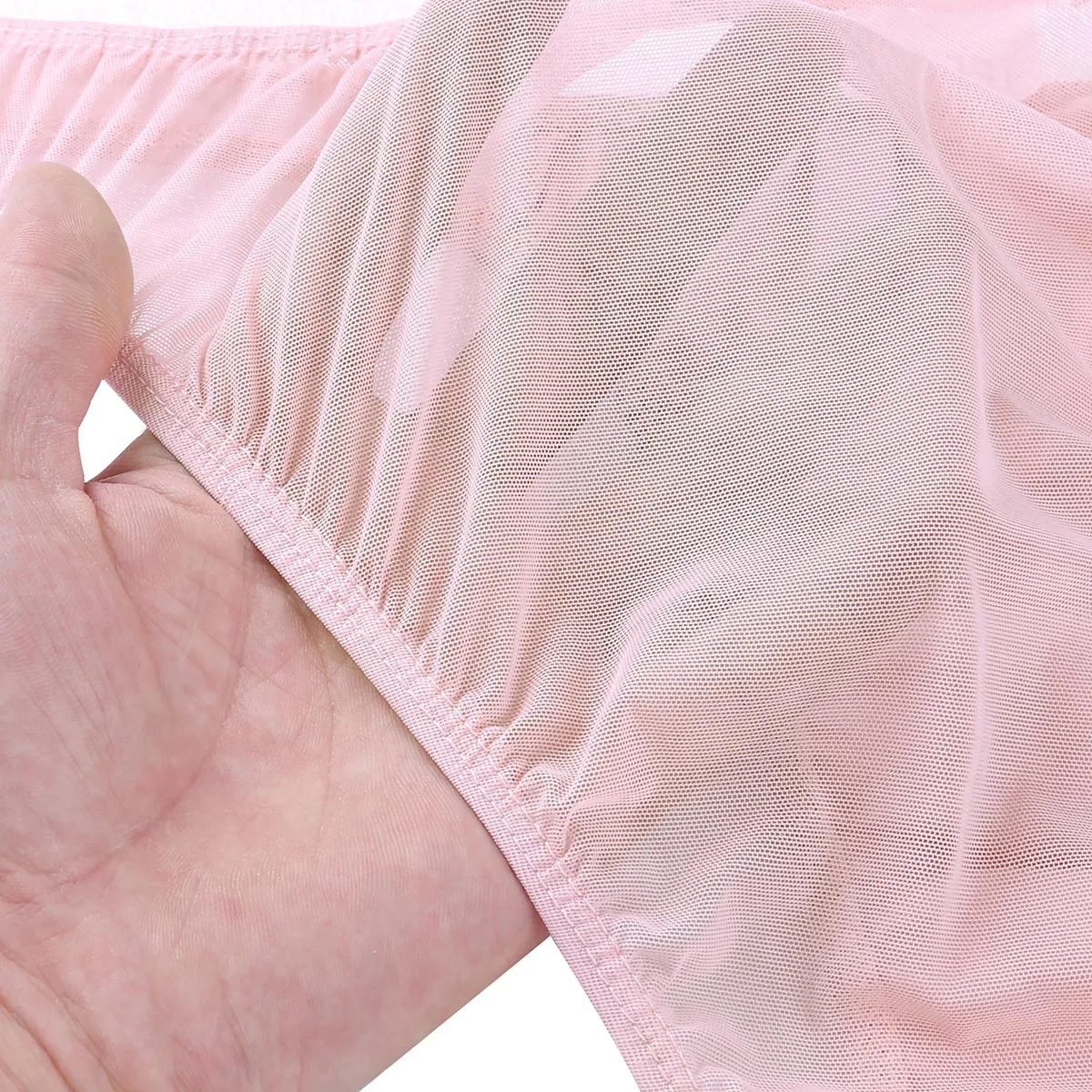 Male Mens Underwear Soft Breathable Sheer Mesh Lingerie Shiny Ruffle Bikini Briefs Sissy Panties Gay Swimwear Male Underpants