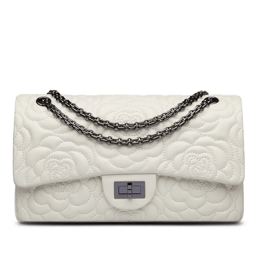 Ainifeel Women&#39;s Quilted Flower Genuine Leather Chain Strap Bag Shoulder Handbag Messenger Purse ...
