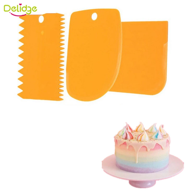 Delidge 3 шт/набор разные формы для выпечки шпатели пластиковые для торта Гладкий Зубчатый скребок для крема многоразовый инструмент для украшения торта