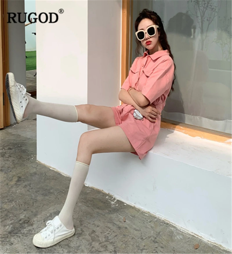Женский однотонный комбинезон RUGOD на пуговицах с отложным воротником