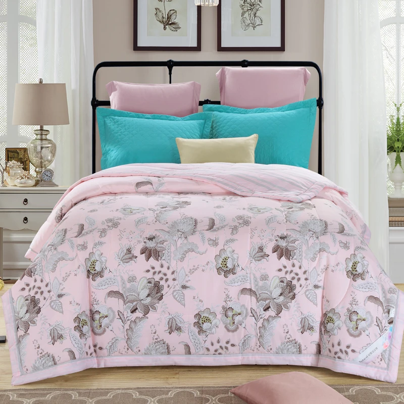 Fresh pastoral flower print light blue/pink Cotton summer thin