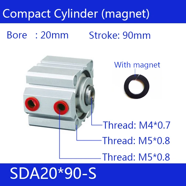 SDA20 * 90-S Бесплатная доставка 20 мм диаметр 90 мм Ход Компактный цилиндры воздуха SDA20X90 двойного действия пневматический цилиндр