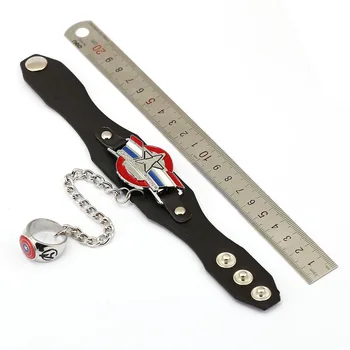 

10pcs/lot Wholesale Punk Superheros Captain America Leather Bracelets Men Jewelry Hip Hop Accessories Charm Bracelets pulseras