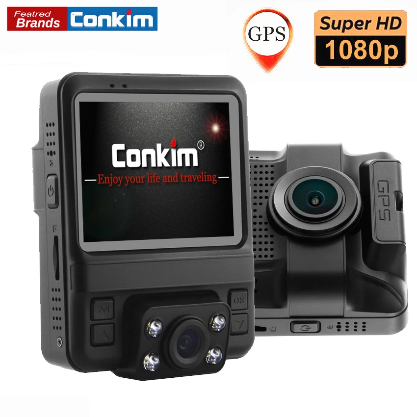 

Conkim Dash Cam GS65H Novatek 96655 Dual Lens Car DVR 2.4" Display Camera 1920x1080P Full HD Dash Cam Built-in GPS Night Vision