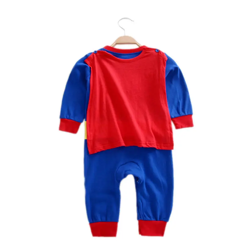 Комбинезон для мальчиков, осенний Детский комбинезон с длинными рукавами и супергероем+ плащ, 2 предмета, одежда для маленьких мальчиков 0-24 месяцев
