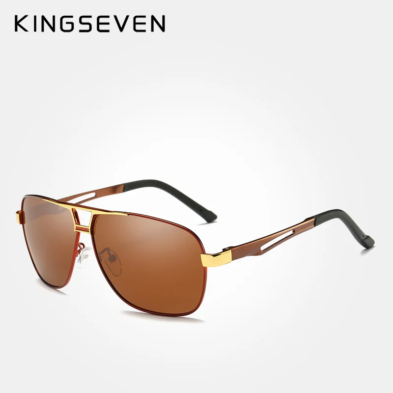 KINGSEVEN, мужские солнцезащитные очки, поляризационные, квадратные линзы, фирменный дизайн, для вождения, солнцезащитные очки, алюминиевая Классическая оправа, Oculos De Sol 7821 - Цвет линз: C04 GOLD BROWN