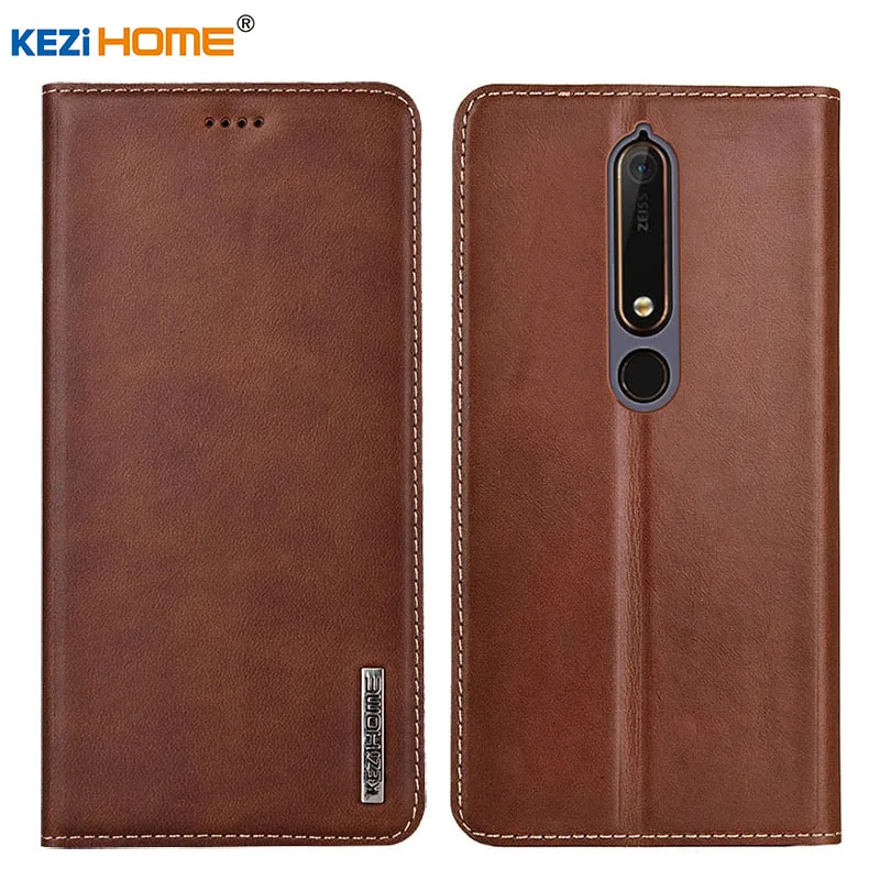 

Case for Nokia 6.1 KEZiHOME Luxury Genuine Leather Flip wallet Cover for Nokia 6 2018 5.5'' Phone cases