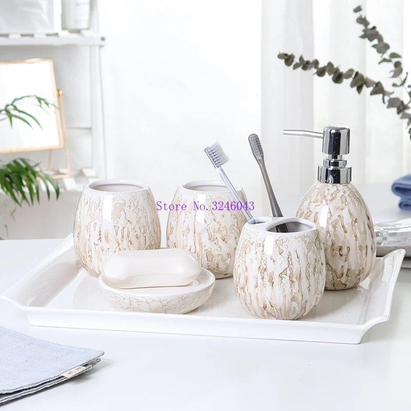 European minimalist ceramic wash cup 2/3 piece set Bathroom decoration Five-piece bathroom set Bathroom wash set