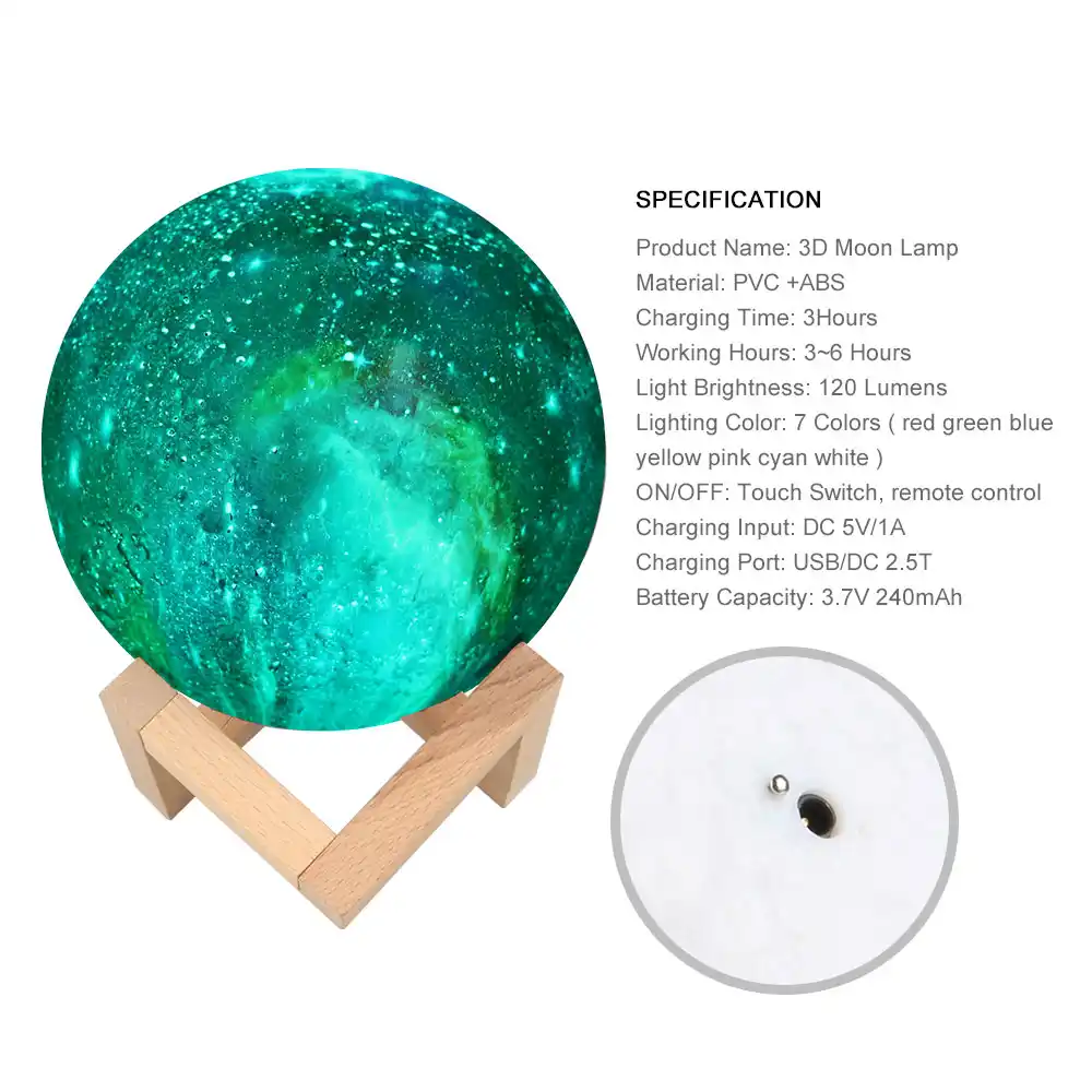 3d Print Galxy Moon Lamp 15cm 7 Color Change Stary Sky Night Lamp Planet Night Light Star Moon Home Decoration Creative Gift Aliexpress