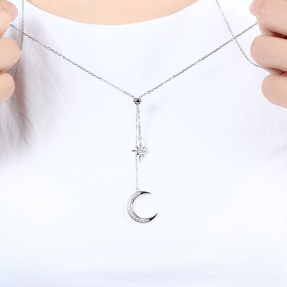 

Transgems 0.49CTW Moissanite Pendant Necklace Adjustable Long Sweater Necklace Platinum Plated Silver for Women