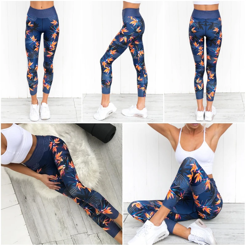 3 clolors  Yoga Pants Fitness Sport Leggings Stripe Printing Elastic Gym Workout Tights S-XL Running Trousers Plus Size