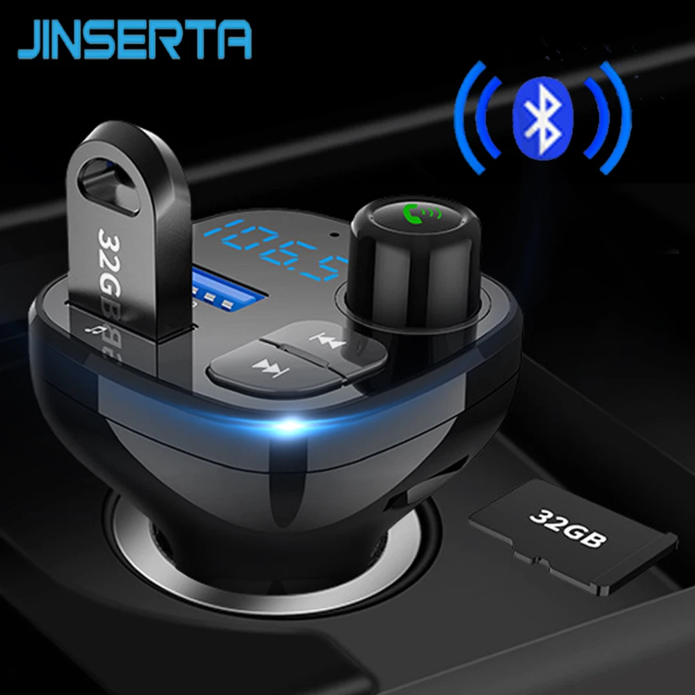 

JINSERTA FM Transmitter Modulator Bluetooth Handsfree Car Kit Car Audio MP3 Player Quick Charge 3.0 Dual USB Car Charger TF Play
