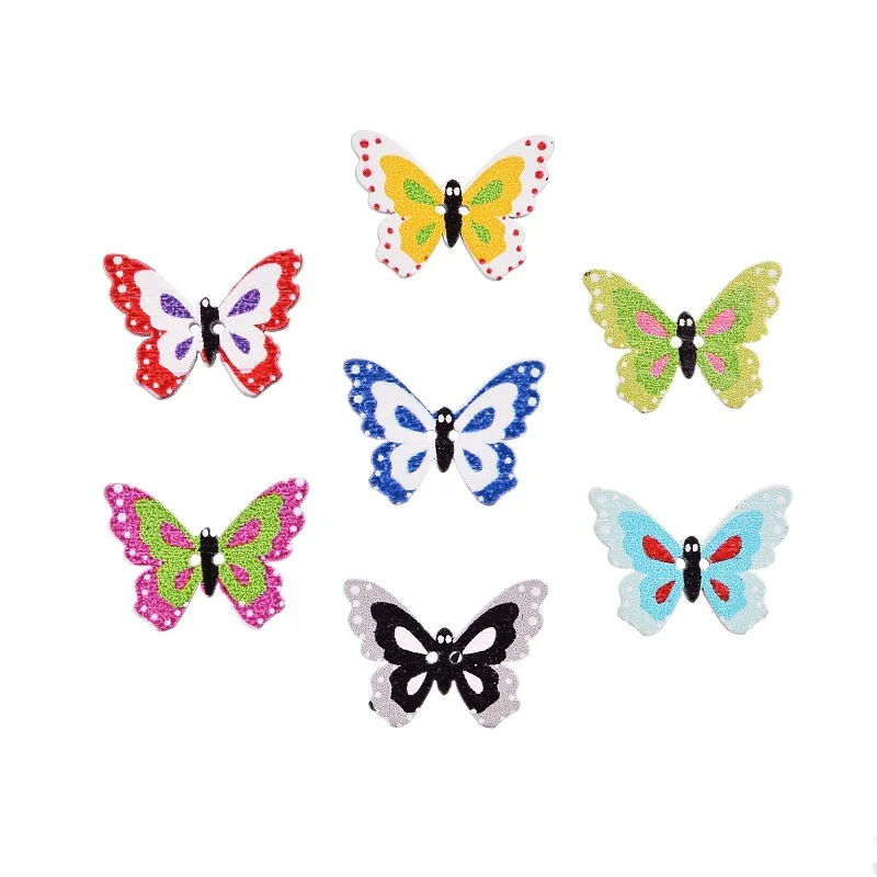 

New Arrival 24x18mm 50pcs Mixed Color Random Butterfly Wooden Buttons Two Holes Sewing Craft Scrapbooking Garment Accessories