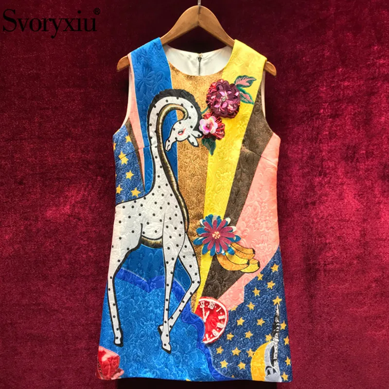 Svoryxiu Runway Summer Jacquard Tank Short Dress Women's Fashion Beading Sequined Cartoon Printed Vintage Party Dresses Vestdios Svoryxiu Runway Summer Jacquard Tank Short Dress Women's Fashion Beading Sequined Cartoon Printed Vintage Party Dresses Vestdios