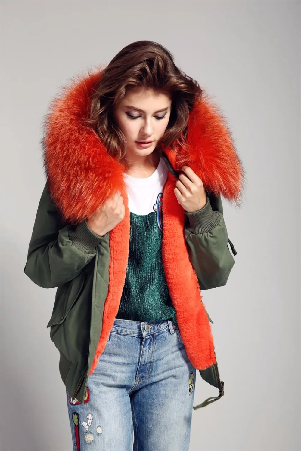 Американский стиль, зимняя модная повседневная куртка с капюшоном из натурального меха енота на толстой подкладке, джинсовые пальто, куртки, женские парки, бренд