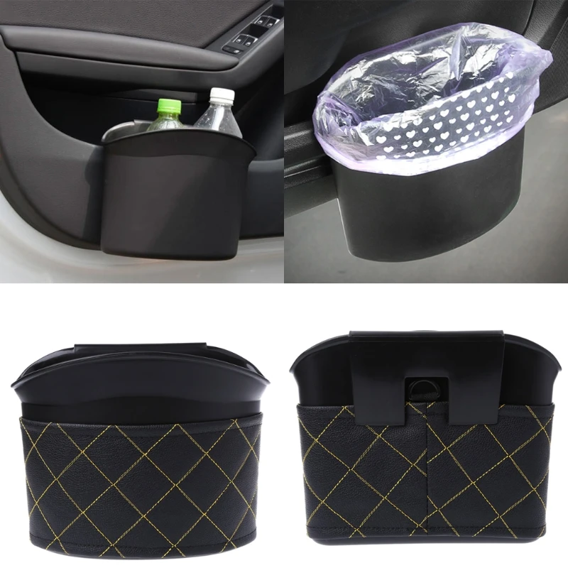 

Car Trash Garbage Bag Bin Auto Door Tidying Storage Box Bottle Holder Organizer
