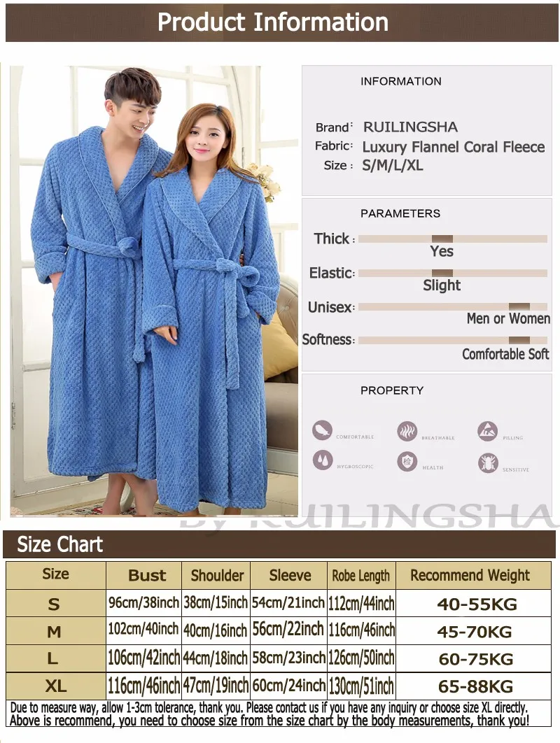 Size chart Coral Fleece Robe