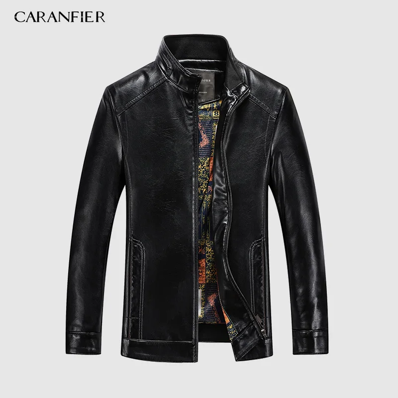

CARANFIER 2019 New Winter Mens Sheepskin Jackets Fashion Solid Genuine Leather Jacket Streetwear Slim Fit Biker Jacket Male