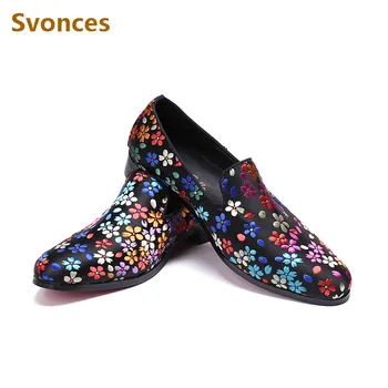 

Designer Fashion Mens Shoes Mixed Color Flower Customized Slip-On Flats Loafers Gentleman Dressing Casual Party Formal Shoes Man