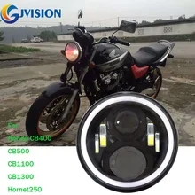 Черный мотоцикл фары дальнего ближнего света с Halo Кольцо передние светодиодные фары для Honda мотор CB400 CB500 CB1300 огни