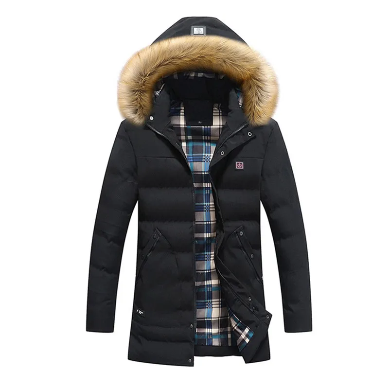 USB Smart Heating Long Men's Down Coat Winter Outdoor Sports Warm Heating Jacket