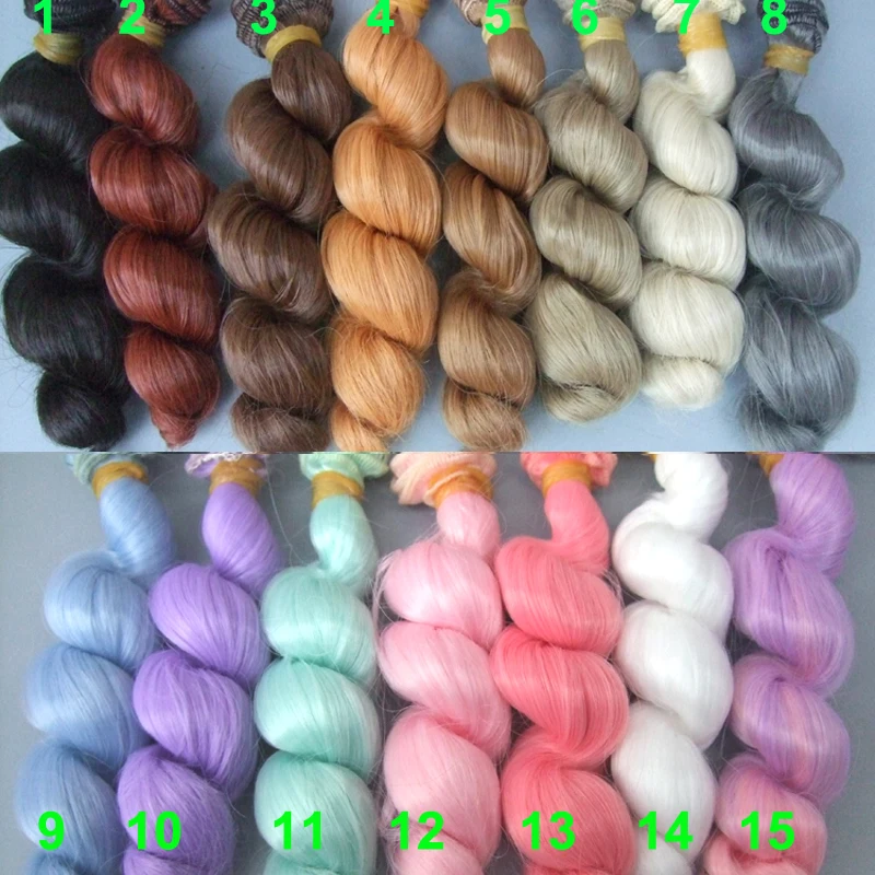 

1piece 15cm doll wigs curly wave pink purple green blue yellow grey black color hair for SD AD bjd doll Hair DIY