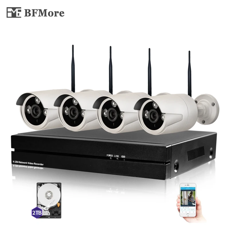 

BFMore 4CH Wireless NVR CCTV System Sony IMAX323 1080P IP Camera WIFI Weatherproof CCTV Security Surveillance Kit DIY Alarm FTP