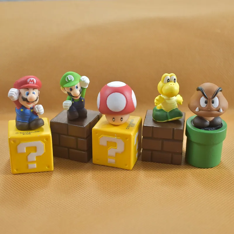5pcs/lot Super Mario Figure Model Dolls Block Goomba Luigi Koopa Troopa Mushroom Mini Figures Toys Gifts Home Decor | Игрушки и хобби