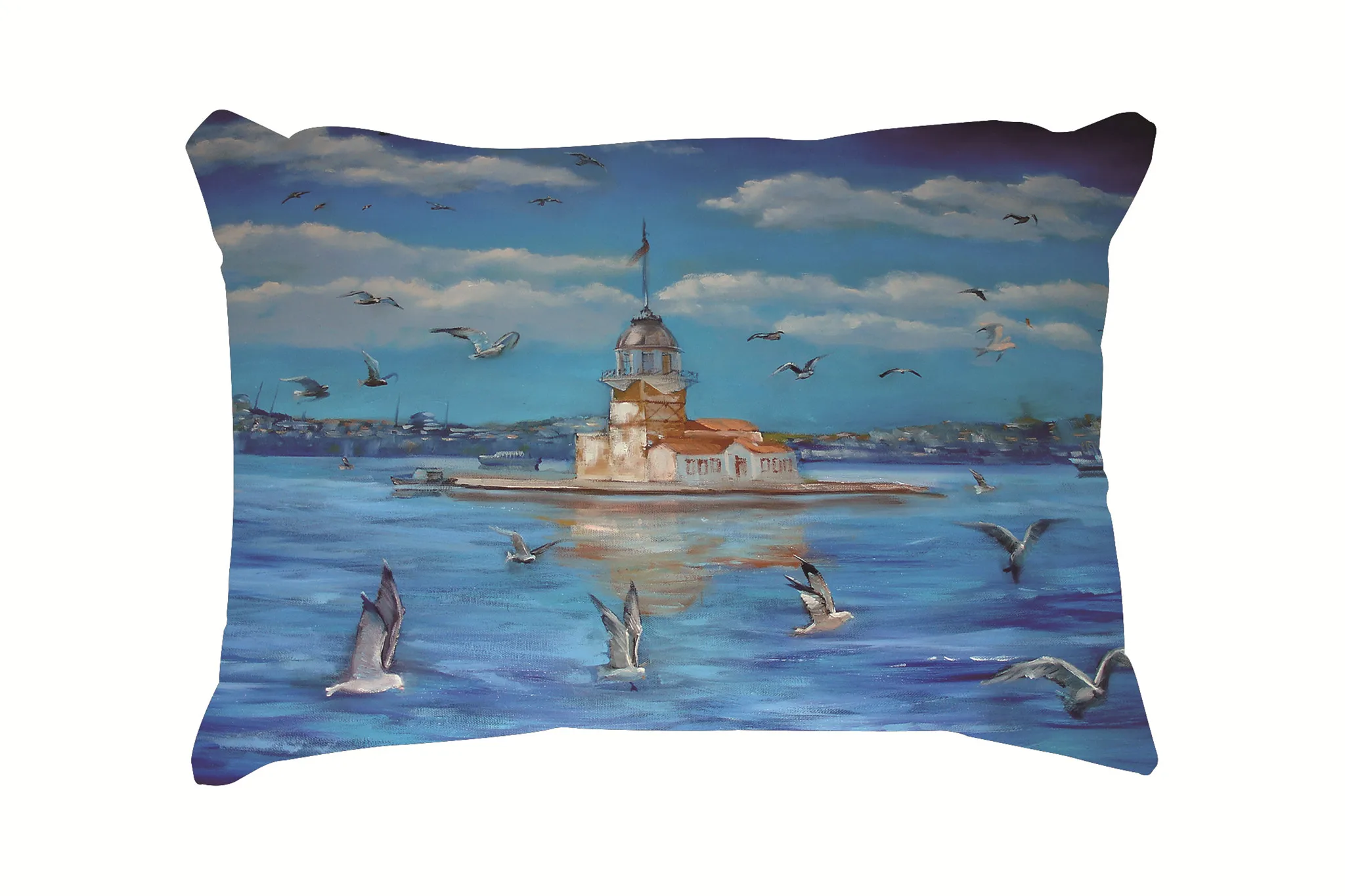 Sea Mew Oil Painting Customized Cotton Linen Rectangle Throw Pillow Case Decorative Cushion