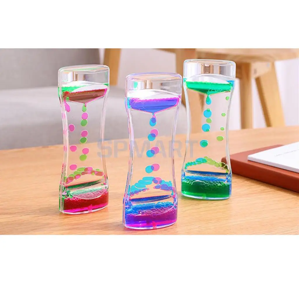 Square Slide MagiDeal 3 Pieces Floating Mix Colored Oil Hourglass Bubbler Motion Timer Sensory Toy Home D/écor