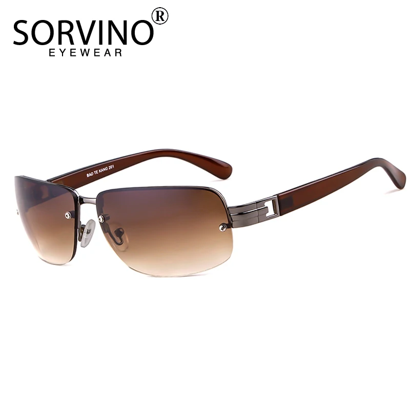 SORVINO Luxury Rimless Rectangle Sunglasses Men Designer 90s Flat Top Crystal Green Brown Tint Rave Sun Glasses Shades SP62