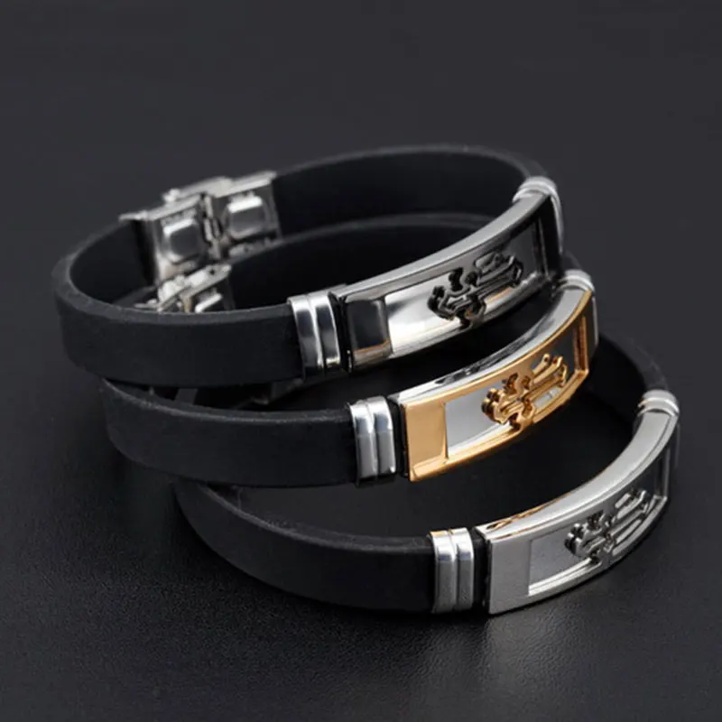

Fashion Men Silicone Titanium Steel Cross Bracelet Bangle Wristband Masculine Jewelry HSJ88
