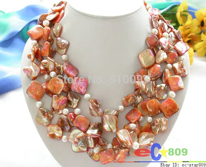 

>>>100" 16mm jacinth square shell white pearl necklace