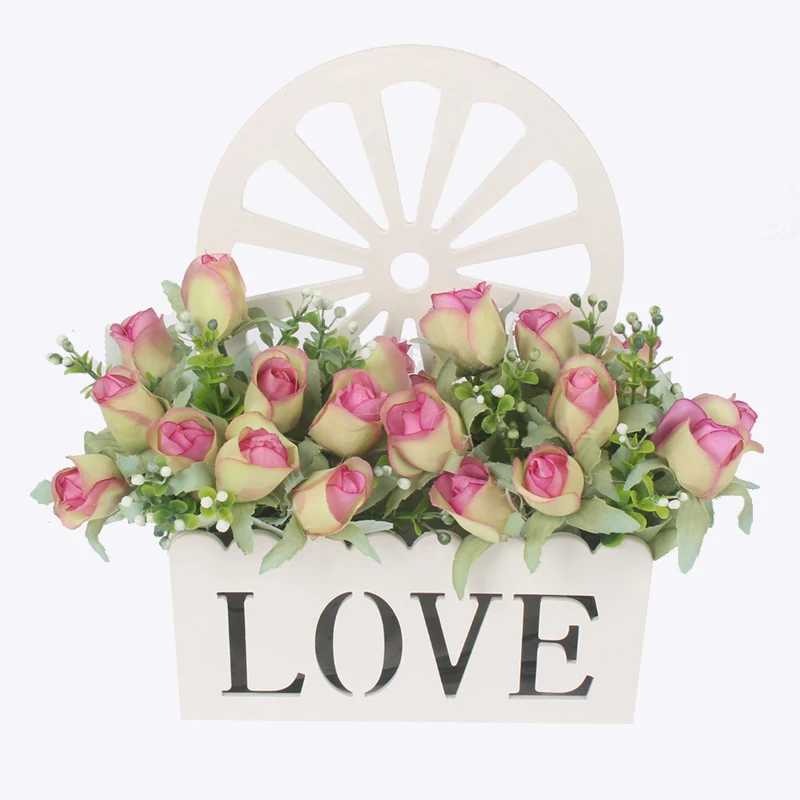 Лидер продаж, 1 комплект(цветок+ ваза) для свадебного украшения, Настенная Корзина для цветов с цветочным букетом, Шелковая Роза, фрукты, домашний декор - Цвет: Series1 Purple