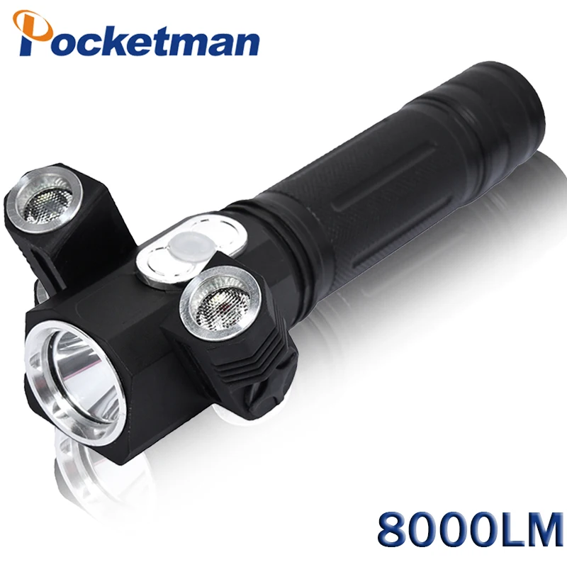 

LED Flashlight 8000 Lumens Torch Lanterna Led T6 + 2XPE Rotating Camping Hunting Torch Magnet Lanterna Tatica Lampe Torche