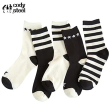Зимние носки для девочек черные и белые полосатые повседневные женские модные носки в стиле харакдзюку дамские носки средней длины 3 пар/лот = 6 штук
