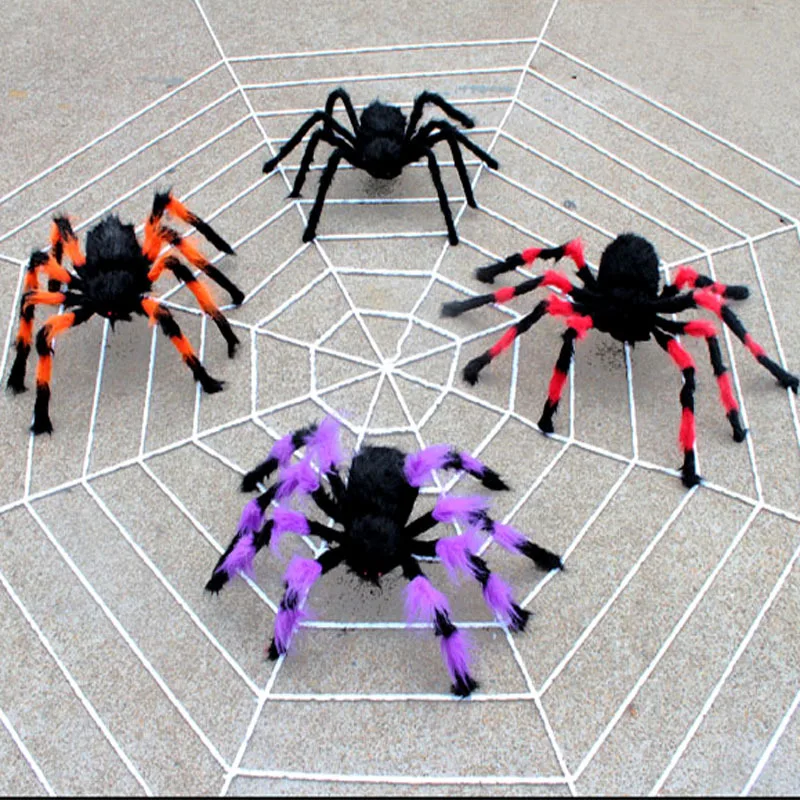 halloween decoration horror black spider haunted house spider web bar party decoration supplies simulation plush tricky toy  (3)