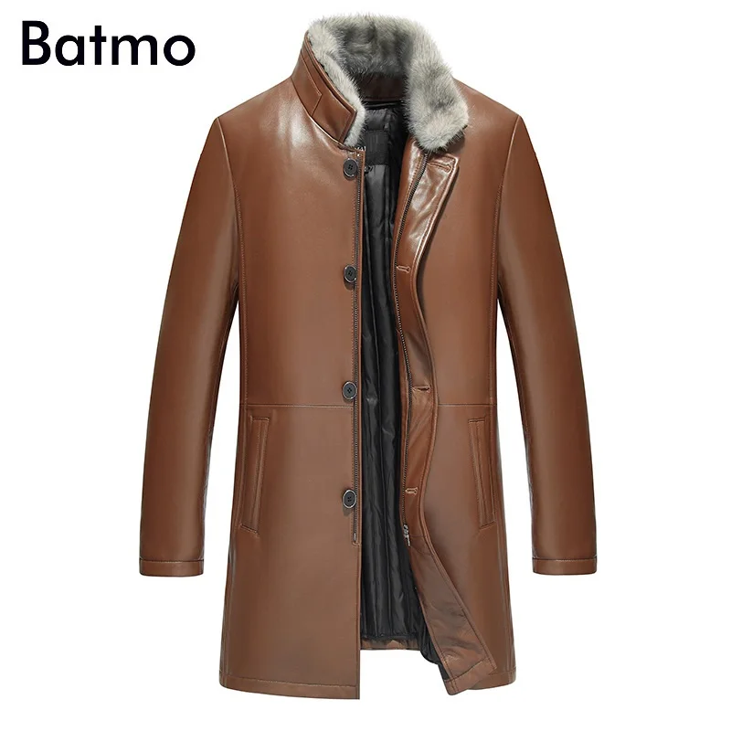 

BATMO 2018 new arrival winter high quality sheepskin&mink fur collar white duck down jackets men,men's real leather trench coat