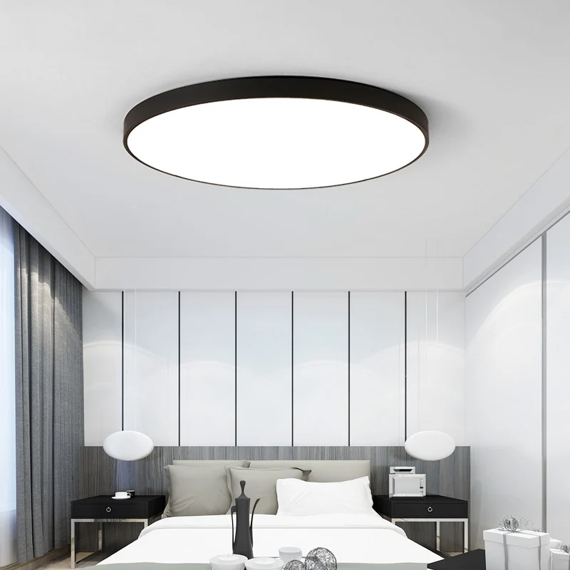 Современный ультра-тонкий светодиодный потолочный светильник, железный квадратный круглый черный/белый Потолочный светильник для гостиной, спальни, внутреннего освещения 5 см