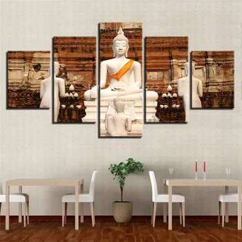

HD Canvas Printed Art Modular Poster Home Decor 5 Panel White Buddha Temple Living Room Wall Decor Canvas Painting Unframed