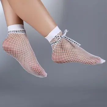 

1 Pair Summer Women Fishnet Ankle Socks Bow Tie Mesh Lace Fish Net Socks Female Hollow out Short Socks