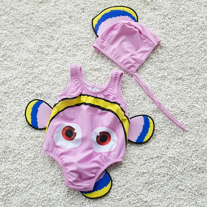 2 PCS Kids Baby Girl Swimsuit Set Badpak Goudvis Badmode Swimmable Kostuum + Zwemmen Hoed