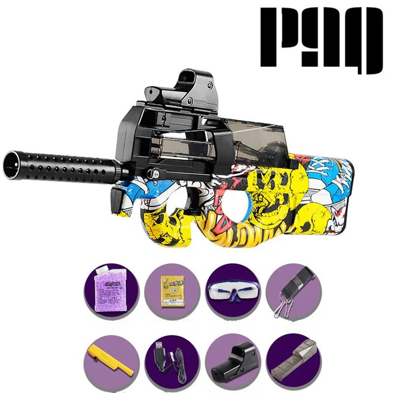 

P90 Graffiti Version Electric Toy Gun Live CS Assault Sniper Weapon Water Ball Gun Mini Gun Children Funny Outdoor Pistol Toy