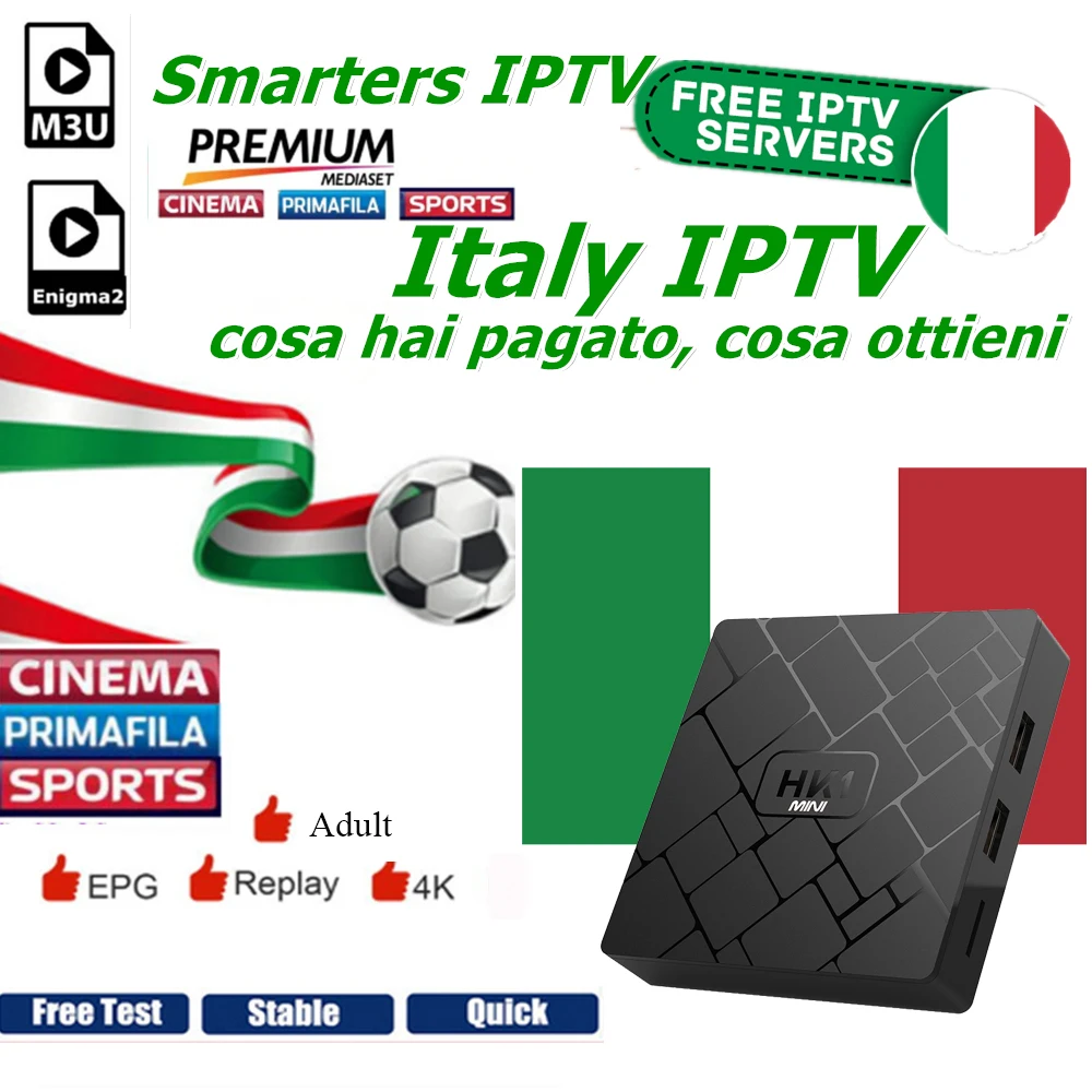 

Smarters IPTV M3U Italy 660+ Italian Channels Mediaset Premium DAZN Sport Free VOD Movies HK1 Mini Android TV Box Enigma2 Smart