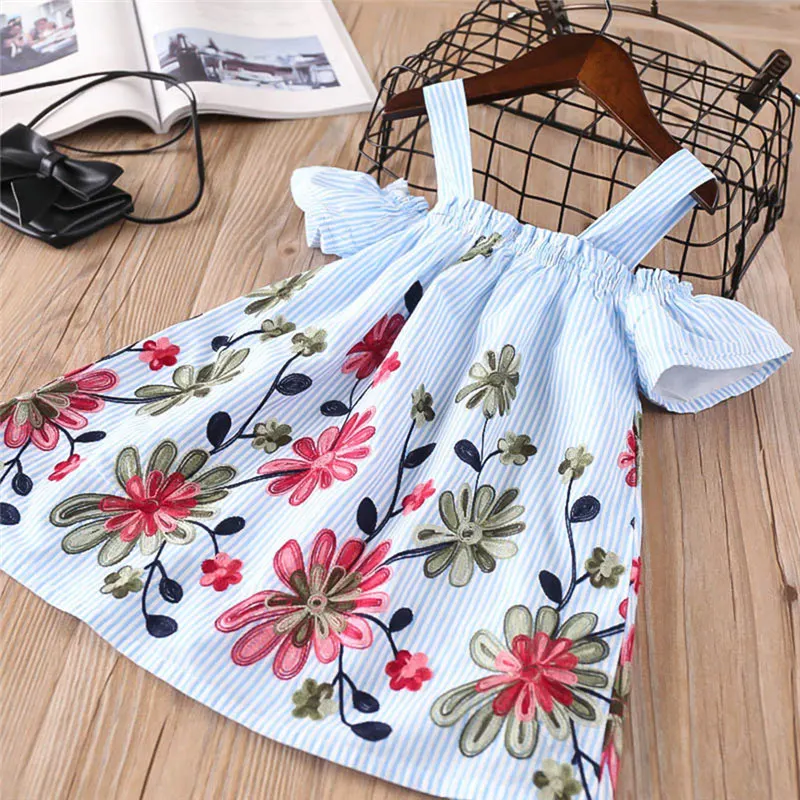 New Arrival Baby Girls Summer Dress 2019 Toddler Kids Baby Girls Clothes Floral Embroidery Stripe Party Princess Dresses V3$ (3)
