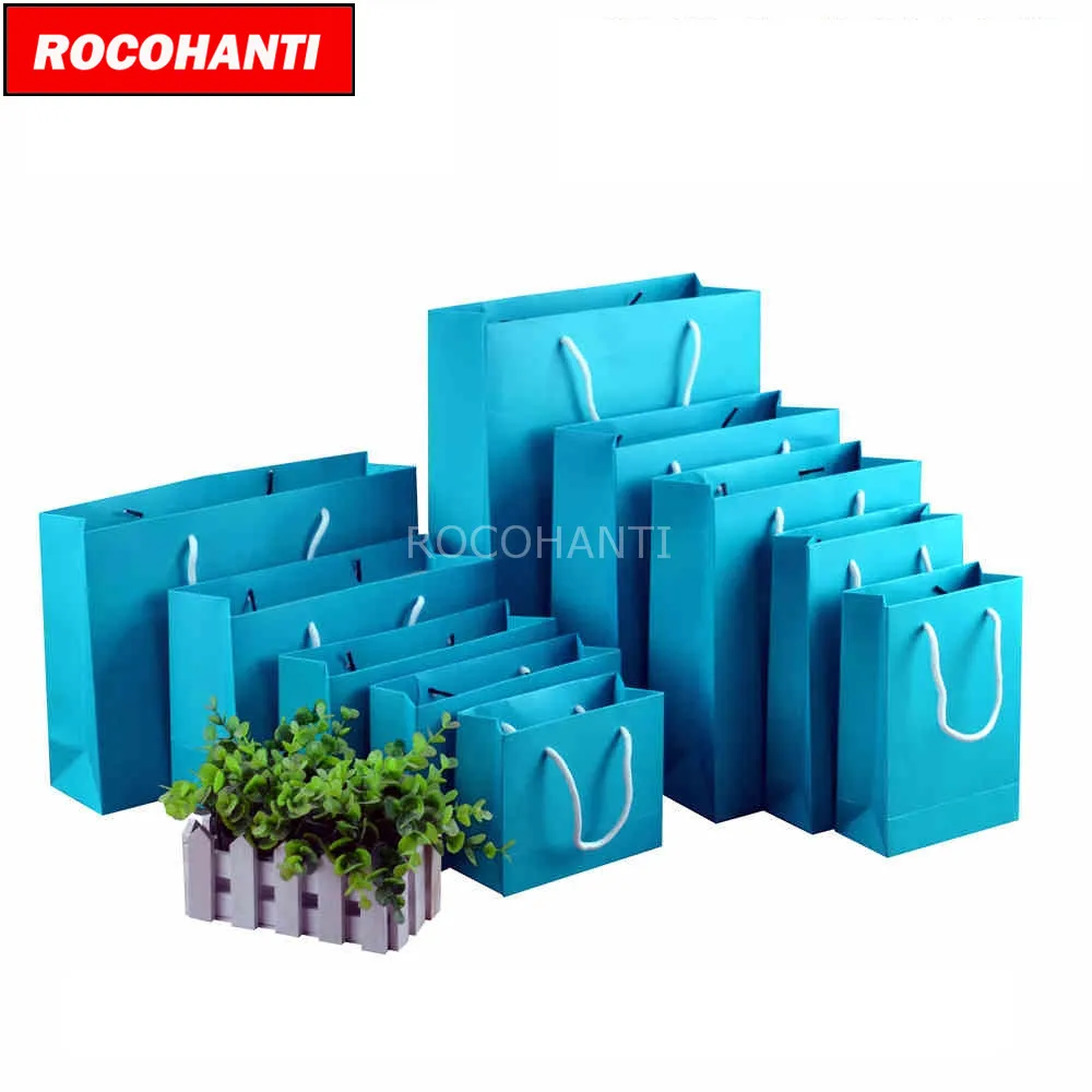 

50x Custom Heavy Cardboard Paper Euro Totes Shopping Bags w/ String Handles Blue Color F2124