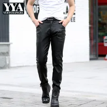 Модные мужские обтягивающие брюки-карандаш из искусственной кожи в байкерском стиле, новинка, на молнии зауженный брюки из искусственной кожи, длинные штаны в стиле панк, большие размеры M-5XL