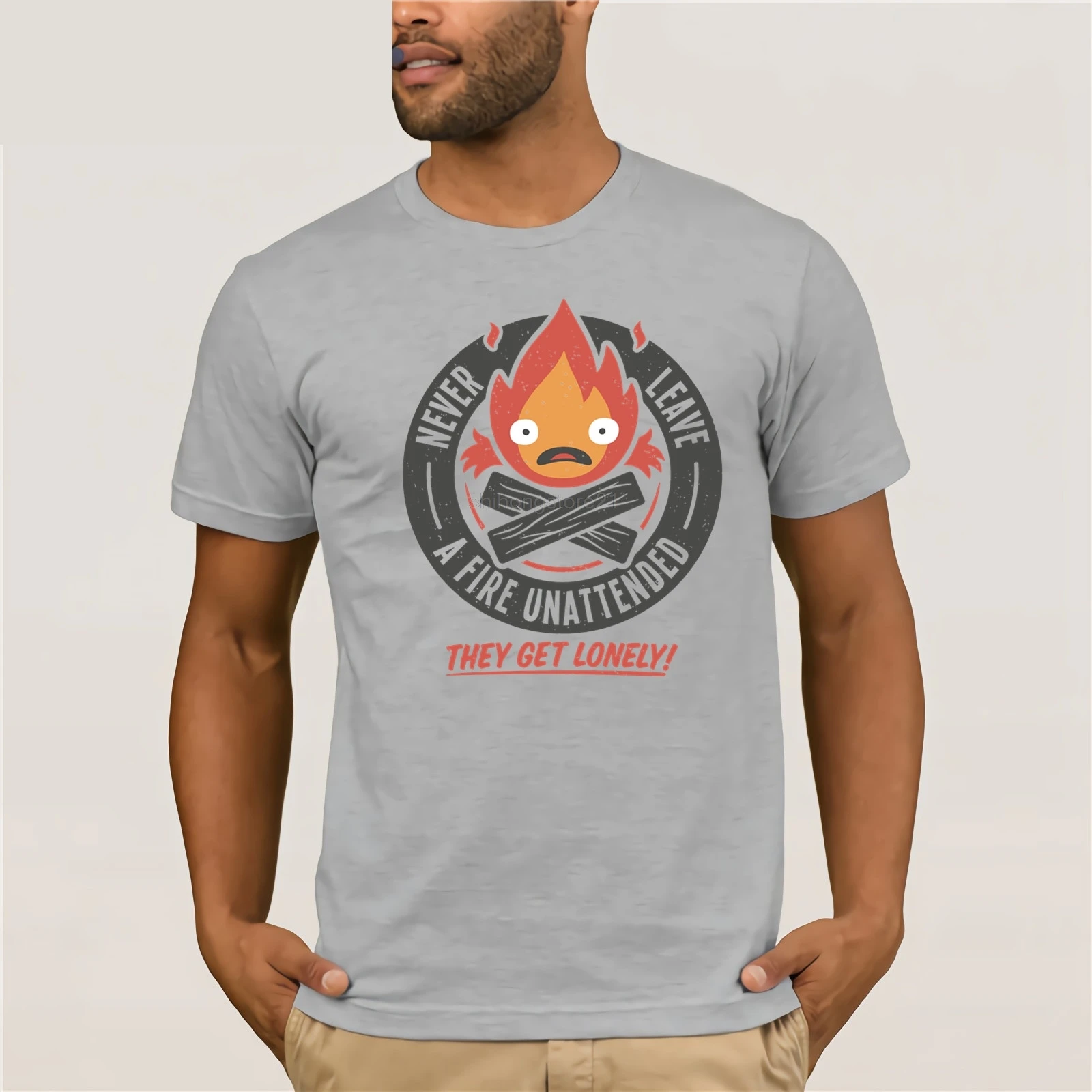 Lonely Fire Demon t shirt Calcifer Howl's движущийся замок Studio Ghibli Футболка мужская повседневная
