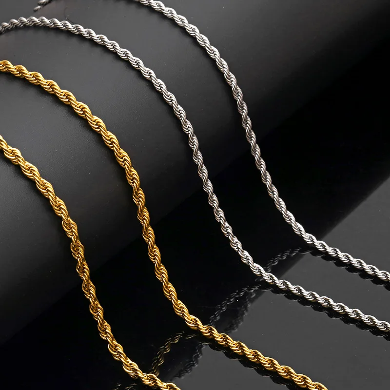 

Fashion twisted chain multi-size customizable titanium steel for men and women stainless steel twist chain with chain hot sale